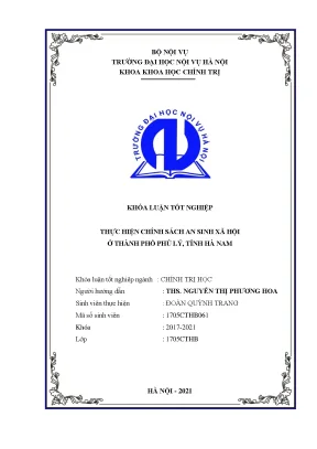 Luận văn tốt nghiệp thực hiện chính sách an sinh xã hội ở thành phố phủ lý tỉnh hà nam