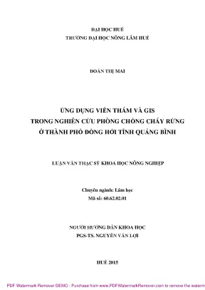 Luận văn thạc sĩ ứng dụng viễn thám và gis trong nghiên cứu phòng chống cháy rừng ở thành phố đồng hới tỉnh quảng bình