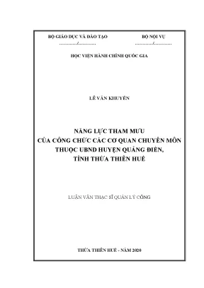 Luận văn thạc sĩ năng lực tham mưu của công chức các cơ quan chuyên môn thuộc ủy ban nhân dân huyện quảng điền tỉnh thừa thiên huế