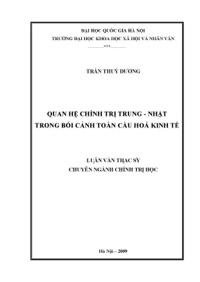 Luận văn thạc sĩ quan hệ chính trị trung nhật trong bối cảnh toàn cầu hóa kinh tế