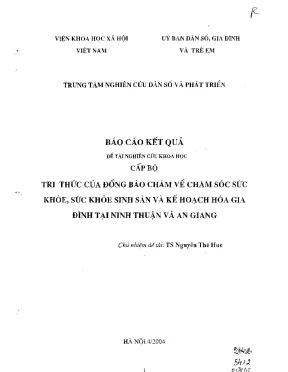 Luận án tiến sĩ tri thức của đồng bào chăm về việc chăm sóc sức khỏe sinh sản và kế hoạc hóa gia đình tại ninh thuận và an giang