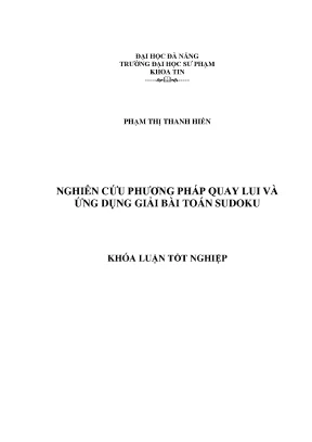 Luận văn tốt nghiệp nghiên cứu phương pháp quay lui và ứng dụng giải bài toán sudoku