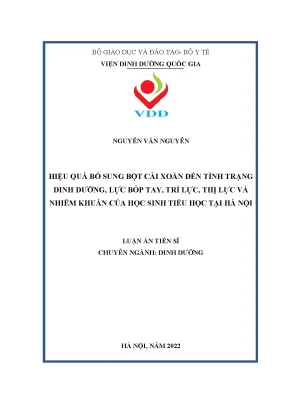Luận án hiệu quả bổ sung bột cải xoăn đến tình trạng dinh dưỡng lực bóp tay trí lực thị lực và nhiễm khuẩn của học sinh tiểu học tại hà nội