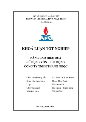 Luận văn tốt nghiệp nâng cao hiệu quả sử dụng vốn lưu động của công ty tnhh thắng ngọc