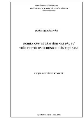 Luận án tiến sĩ nghiên cứu về cảm tính nhà đầu tư trên thị trường chứng khoán việt nam