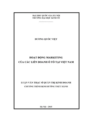 Luận văn thạc sĩ hoạt động marketing của các liên doanh ô tô tại việt nam