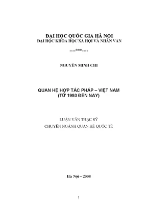 Luận văn thạc sĩ quan hệ hợp tác pháp việt nam từ 1993 đến nay