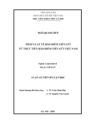 Luận án tiến sĩ pháp luật về bảo hiểm tiền gửi từ thực tiễn bảo hiểm tiền gửi việt nam