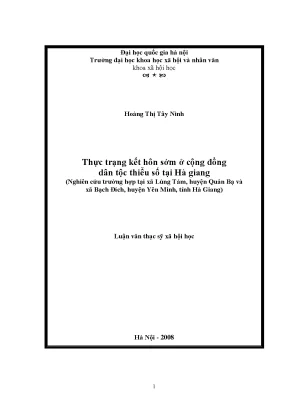 Luận văn thạc sĩ thực trạng kết hôn sớm ở cộng đồng dân tộc thiểu số tại hà giang nghiên cứu trường hợp tại xã lùng tám huyện quản bạ và xã bạch đính huyện yên minh tỉnh hà giang