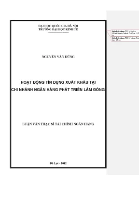Luận văn thạc sĩ hoạt động tín dụng xuất khẩu tại chi nhánh ngân hàng phát triển lâm đồng