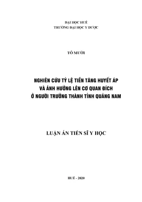 Luận án tiến sĩ nghiên cứu tỷ lệ tiền tăng huyết áp và ảnh hưởng lên cơ quan đích ở