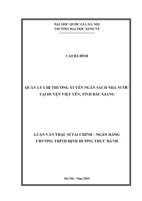 Luận văn thạc sĩ quản lý chi thường xuyên nsnn tại huyện việt yên tỉnh bắc giang