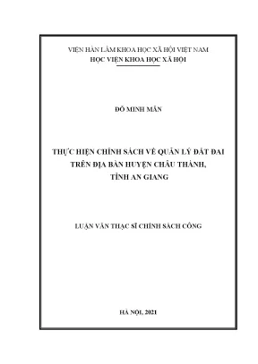 Luận văn thạc sĩ thực hiện chính sách về quản lý đất đai trên địa bàn huyện châu thành an giang