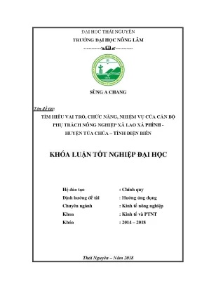 Luận văn tốt nghiệp tìm hiểu vai trò chức năng nhiệm vụ của cán bộ phụ trách nông nghiệp tại xã lao xả phình huyện tủa chùa tỉnh điện biên