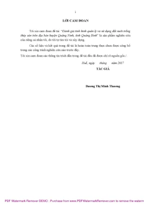 Luận văn thạc sĩ đánh giá tình hình quản lý và sử dụng đất nuôi trồng thủy sản trên địa bàn huyện quảng ninh tỉnh quảng bình