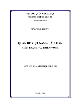 Luận văn thạc sĩ quan hệ kinh tế việt nam đài loan hiện trạng và triển vọng