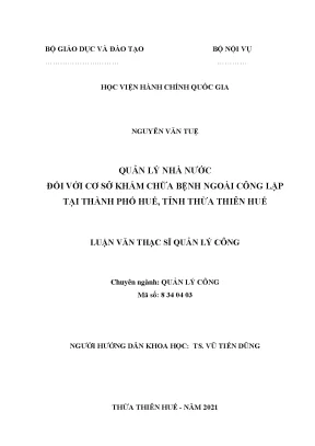 Luận văn thạc sĩ quản lý nhà nước đối với cơ sở khám chữa bệnh ngoài công lập tại thành phố huế tỉnh thừa thiên huế