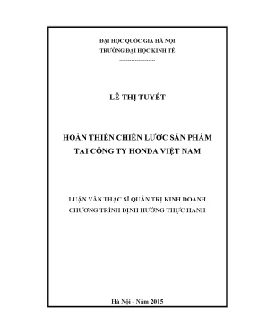 Luận văn thạc sĩ hoàn thiện chiến lược sản phẩm tại công ty honda việt nam
