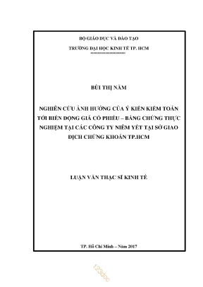 Luận văn thạc sĩ nghiên cứu ảnh hưởng của ý kiến kiểm toán tới biến động giá cổ phiếu bằng chứng thực nghiệm tại các công ty niêm yết tại sở giao dịch chứng khoán tp hcm
