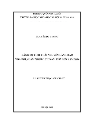 Luận văn thạc sĩ đảng bộ tỉnh thái nguyên lãnh đạo xóa đói giảm nghèo từ năm 1997 đến năm 2014