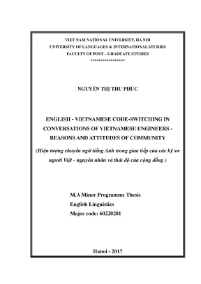 Luận văn thạc sĩ english vietnamese code switching in conversations of vietnamese engineers reasons and attitudes of community