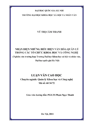 Luận văn thạc sĩ nhận diện những biểu hiện văn hóa quản lý trong các tổ chức khoa học và công nghệ nghiên cứu trường hợp trường đại học khoa học xã hội và nhân văn đại học quốc gia hà nội