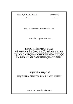 Luận văn thạc sĩ thực hiện pháp luật về quản lý công chức hành chính tại các cơ quan chuyên môn thuộc ủy ban nhân dân tỉnh quảng ngãi