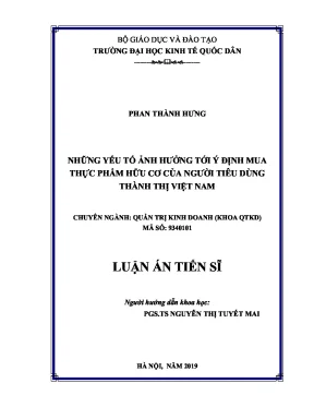 Luận án tiến sĩ những yếu tố ảnh hưởng tới ý định mua thực phẩm hữu cơ của người tiêu dùng thành thị việt nam