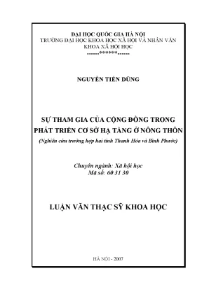 Luận văn thạc sĩ sự tham gia của cộng đồng trong phát triển cơ sở hạ tầng ở nông thôn nghiên cứu trường hợp hai tỉnh thanh hóa và bình phước