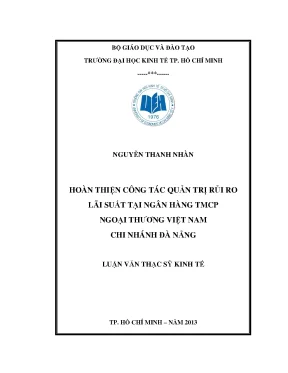 Luận văn thạc sĩ hoàn thiện công tác quản trị rủi ro lải suất tại ngân hàng tmcp ngoại thương việt nam chi nhánh đà nẵng luận văn thạc sĩ