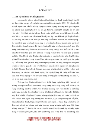 Luận án cấu trúc sở hữu và hiệu quả hoạt động của các ngân hàng thương mại việt nam