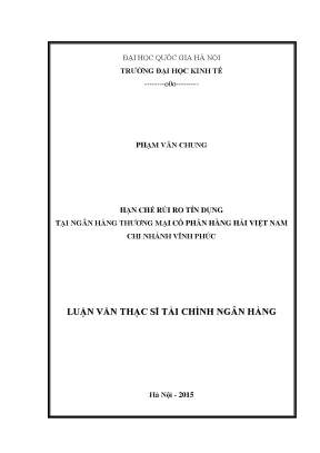 Luận văn thạc sĩ hạn chế rủi ro tín dụng tại ngân hàng thương mại cổ phần hàng hải việt nam chi nhánh vĩnh phúc