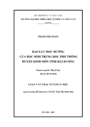 Luận văn thạc sĩ bạo lực học đường của học sinh trung học phổ thông huyện kinh môn tỉnh hải dương