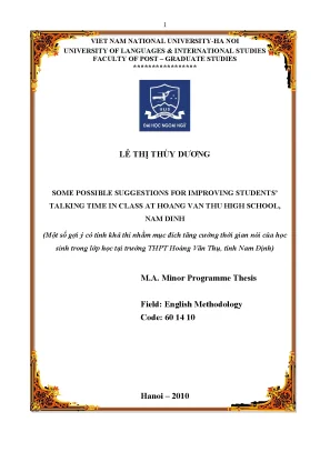 Luận văn thạc sĩ some possible suggestions for improving students talking time in class at hoang van thu high school nam dinh