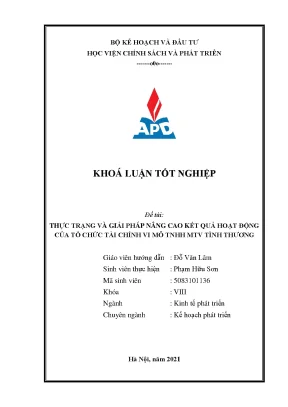Luận văn tốt nghiệp thực trạng và giải pháp nâng cao kết quả hoạt động của tổ chức tài chính vi mô tnhh mtv tình thương