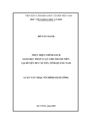 Luận án tiến sĩ thực hiện chính sách giáo dục pháp luật cho thanh niên tại huyện duy xuyên tỉnh quảng nam