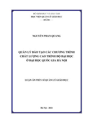 Luận án tiến sĩ quản lý đào tạo các chương trình chất lượng cao trình độ đại học ở đại học quốc gia hà nội