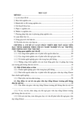 Luận án phát triển đội ngũ giáo viên dạy tiếng khmer theo chuẩn nghề nghiệp ở các trường phổ thông dân tộc nội trú khu vực đồng bằng sông cửu long