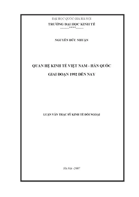 Luận văn thạc sĩ quan hệ kinh tế việt nam hàn quốc giai đoạn 1992 đến nay