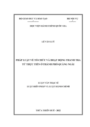 Luận văn thạc sĩ pháp luật về tổ chức và hoạt động thanh tra từ thực tiễn ở thành phố quảng ngãi