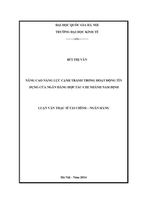 Luận văn thạc sĩ nâng cao năng lực cạnh tranh trong hoạt động tín dụng của ngân hàng hợp tác chi nhánh nam định