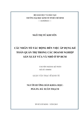 Luận văn thạc sĩ các nhân tố tác động đến việc áp dụng kế toán quản trị trong các doanh nghiệp sản xuất vừa và nhỏ ở tp hcm