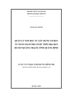 Luận văn thạc sĩ quản lý vốn đầu tư xây dựng cơ bản từ ngân sách nhà nước trên địa bàn huyện quảng trạch tỉnh quảng bình