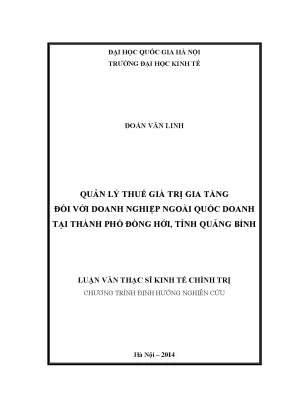 Luận văn thạc sĩ quản lý thuế giá trị gia tăng đối với doanh nghiệp ngoài quốc doanh tại thành phố đồng hới tỉnh quảng bình
