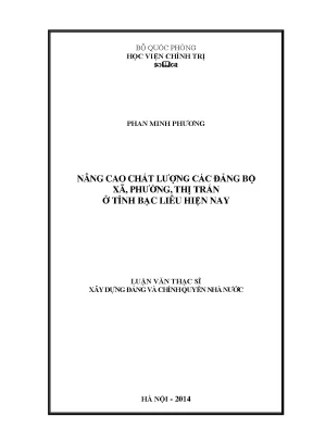 Luận văn thạc sĩ nâng cao chất lượng các đảng bộ xã phường thị trấn ở tỉnh bạc liêu hiện nay