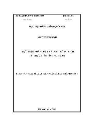 Luận văn thạc sĩ thực hiện pháp luật về lưu trú du lịch từ thực tiễn tỉnh nghệ an