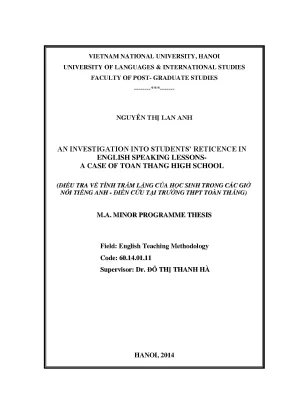 Luận văn thạc sĩ an investigation into students reticence in english speaking lessons a case of toan thang high school m a thesis linguisitcs 60 14 01 11