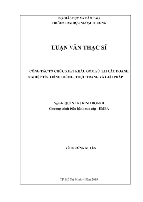 Luận văn thạc sĩ công tác tổ chức xuất khẩu gốm sứ tại các doanh nghiệp tỉnh bình dương thực trạng và giải pháp
