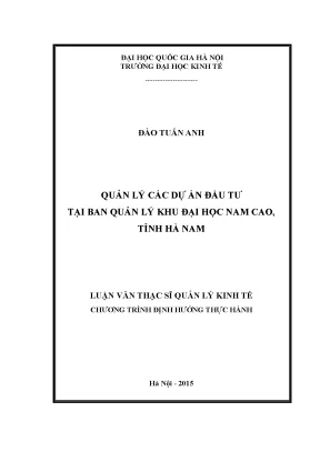 Luận văn thạc sĩ quản lý các dự án đầu tư tại ban quản lý khu đại học nam cao tỉnh hà nam