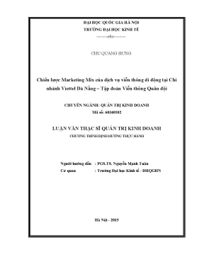 Luận văn thạc sĩ chiến lược marketing mix của dịch vụ viễn thông di động tại chi nhánh viettel đà nẵng tập đoàn viễn thông quân đội